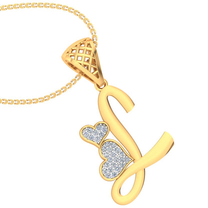 "L" for Love Twin Hearts Initial Lab Grown Diamond Pendant in 9K/14K/18K Gold | Personalized Romantic Alphabet Necklace for Her by Avarta Jewellery