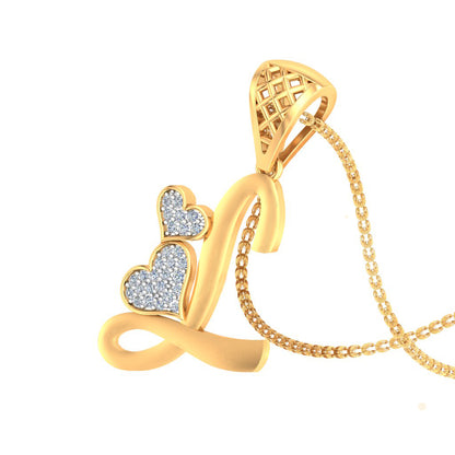 "L" for Love Twin Hearts Initial Lab Grown Diamond Pendant in 9K/14K/18K Gold | Personalized Romantic Alphabet Necklace for Her by Avarta Jewellery