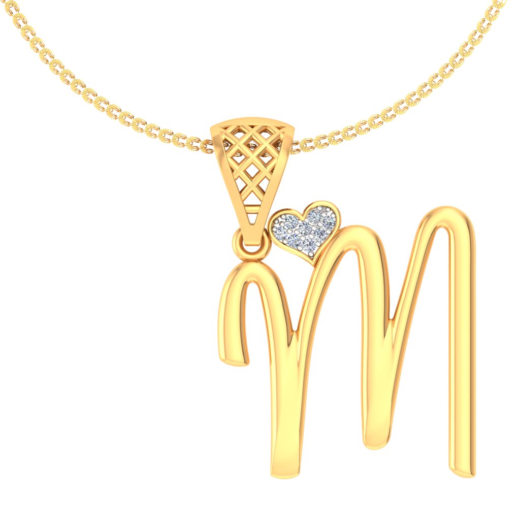 "M" for Memories Sparkling Alphabet with Hearts Lab Grown Diamond Pendant in 9K/14K/18K Gold | Personalized Romantic Meaningful Gift for Her