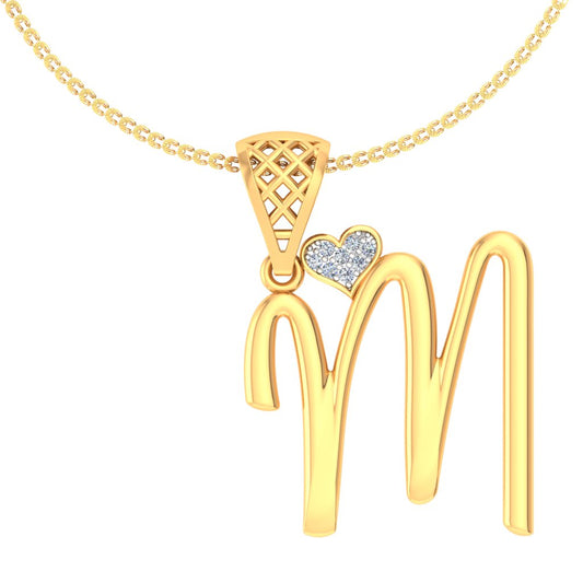 "M" for Memories Sparkling Alphabet with Hearts Lab Grown Diamond Pendant in 9K/14K/18K Gold | Personalized Romantic Meaningful Gift for Her