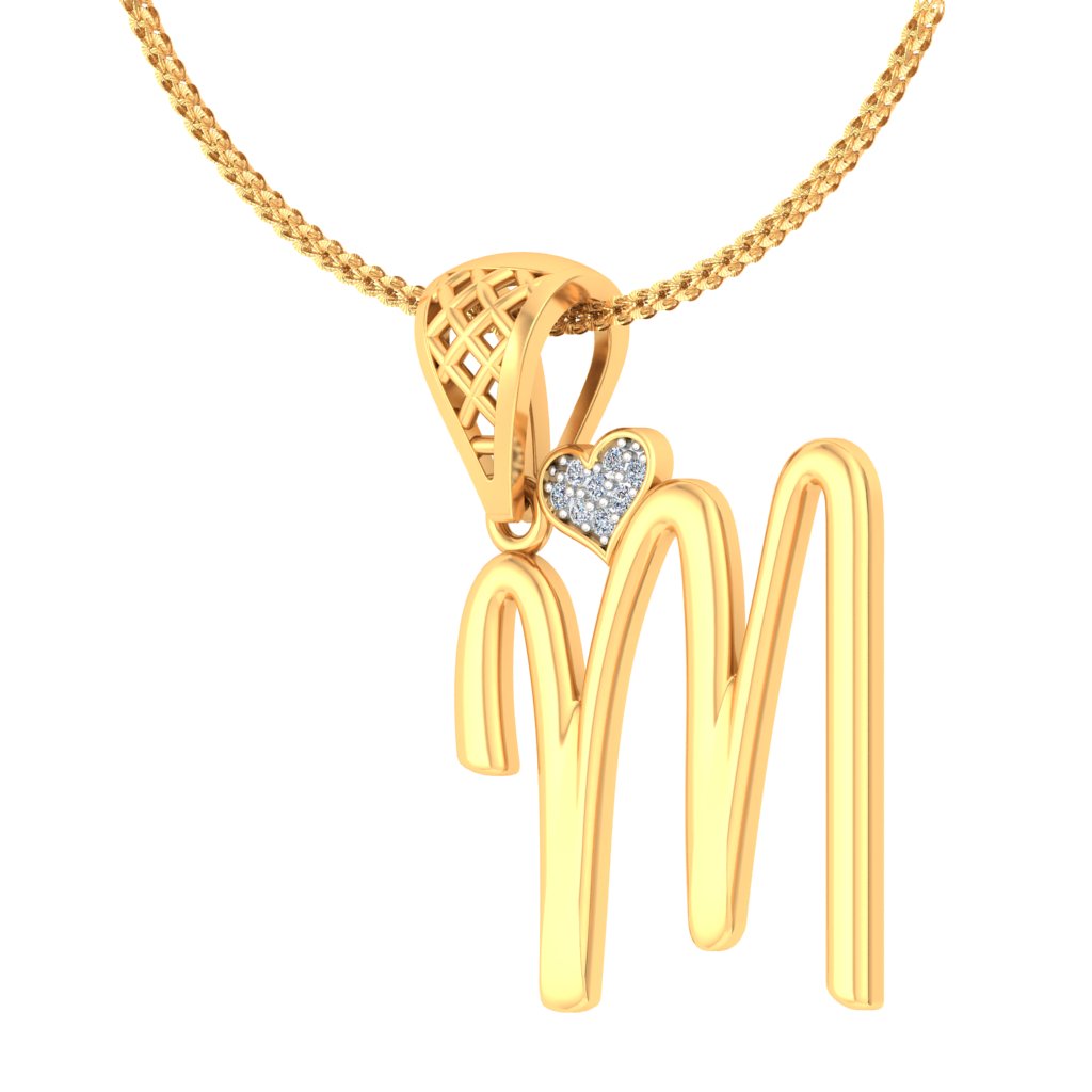 "M" for Memories Sparkling Alphabet with Hearts Lab Grown Diamond Pendant in 9K/14K/18K Gold | Personalized Romantic Meaningful Gift for Her
