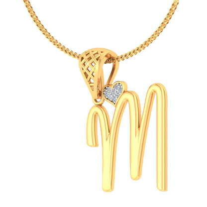 "M" for Memories Sparkling Alphabet with Hearts Lab Grown Diamond Pendant in 9K/14K/18K Gold | Personalized Romantic Meaningful Gift for Her