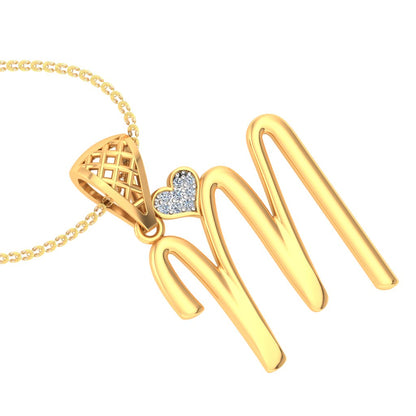 "M" for Memories Sparkling Alphabet with Hearts Lab Grown Diamond Pendant in 9K/14K/18K Gold | Personalized Romantic Meaningful Gift for Her