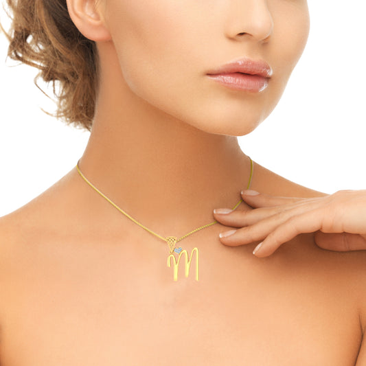 "M" for Memories Sparkling Alphabet with Hearts Lab Grown Diamond Pendant in 9K/14K/18K Gold | Personalized Romantic Meaningful Gift for Her