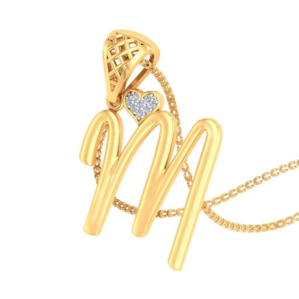 "M" for Memories Sparkling Alphabet with Hearts Lab Grown Diamond Pendant in 9K/14K/18K Gold | Personalized Romantic Meaningful Gift for Her