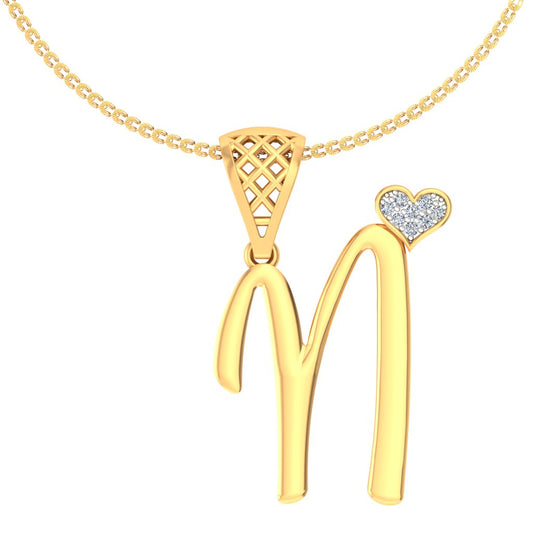 "N" for Nostalgia & New Beginnings, Sparkling Initial Lab Grown Diamond Heart Pendant in 9K/14K/18K Gold | Luxury Personalized Romantic Alphabet Necklace