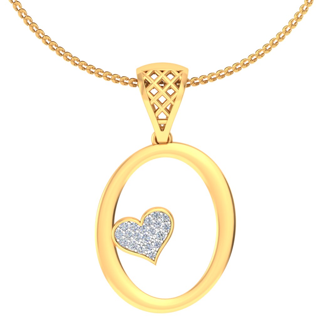 "O" for Only You, Initial Lab Grown Diamond Pendant in 9K/14K/18K Gold with Heart | Unisex Designer Alphabet Pendant Necklace by Avarta Jewellery