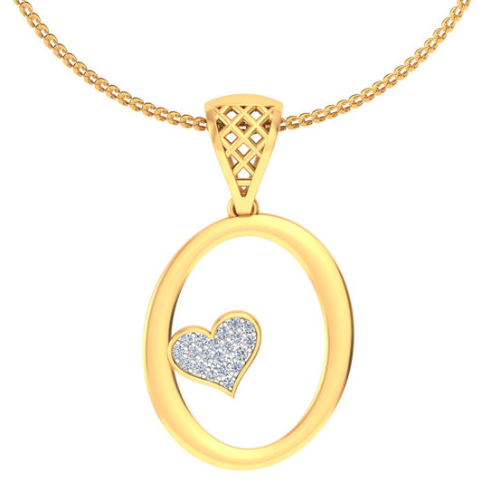 "O" for Only You, Initial Lab Grown Diamond Pendant in 9K/14K/18K Gold with Heart | Unisex Designer Alphabet Pendant Necklace by Avarta Jewellery