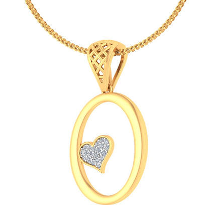 "O" for Only You, Initial Lab Grown Diamond Pendant in 9K/14K/18K Gold with Heart | Unisex Designer Alphabet Pendant Necklace by Avarta Jewellery