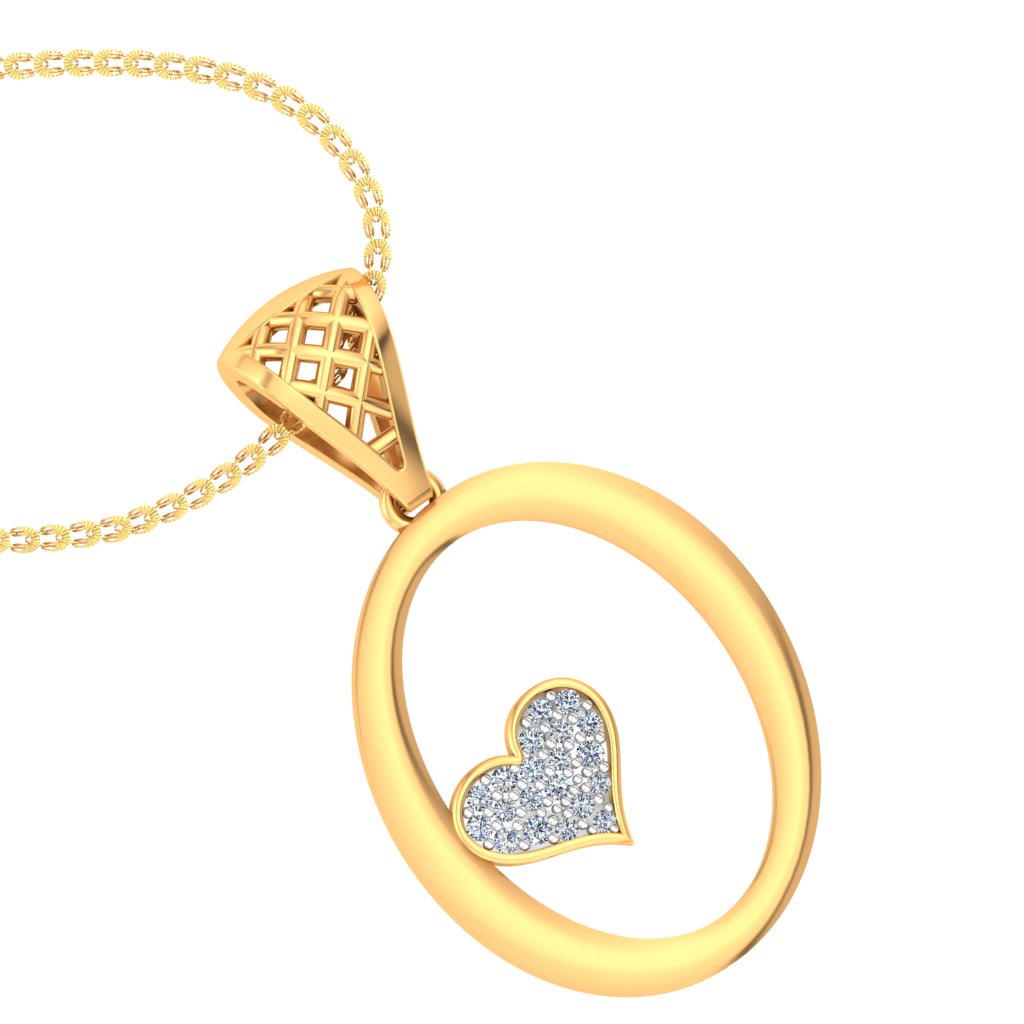 "O" for Only You, Initial Lab Grown Diamond Pendant in 9K/14K/18K Gold with Heart | Unisex Designer Alphabet Pendant Necklace by Avarta Jewellery