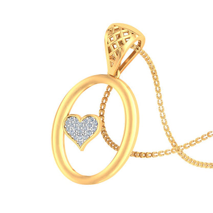 "O" for Only You, Initial Lab Grown Diamond Pendant in 9K/14K/18K Gold with Heart | Unisex Designer Alphabet Pendant Necklace by Avarta Jewellery