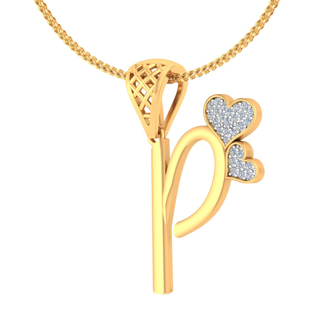 Blossoming Love "P" Initial Princess Pendant with Twin Hearts, Lab Grown Diamond Jewelry in 9K/14K/18K Gold, Modern Elegant Gift by Avarta Jewellery