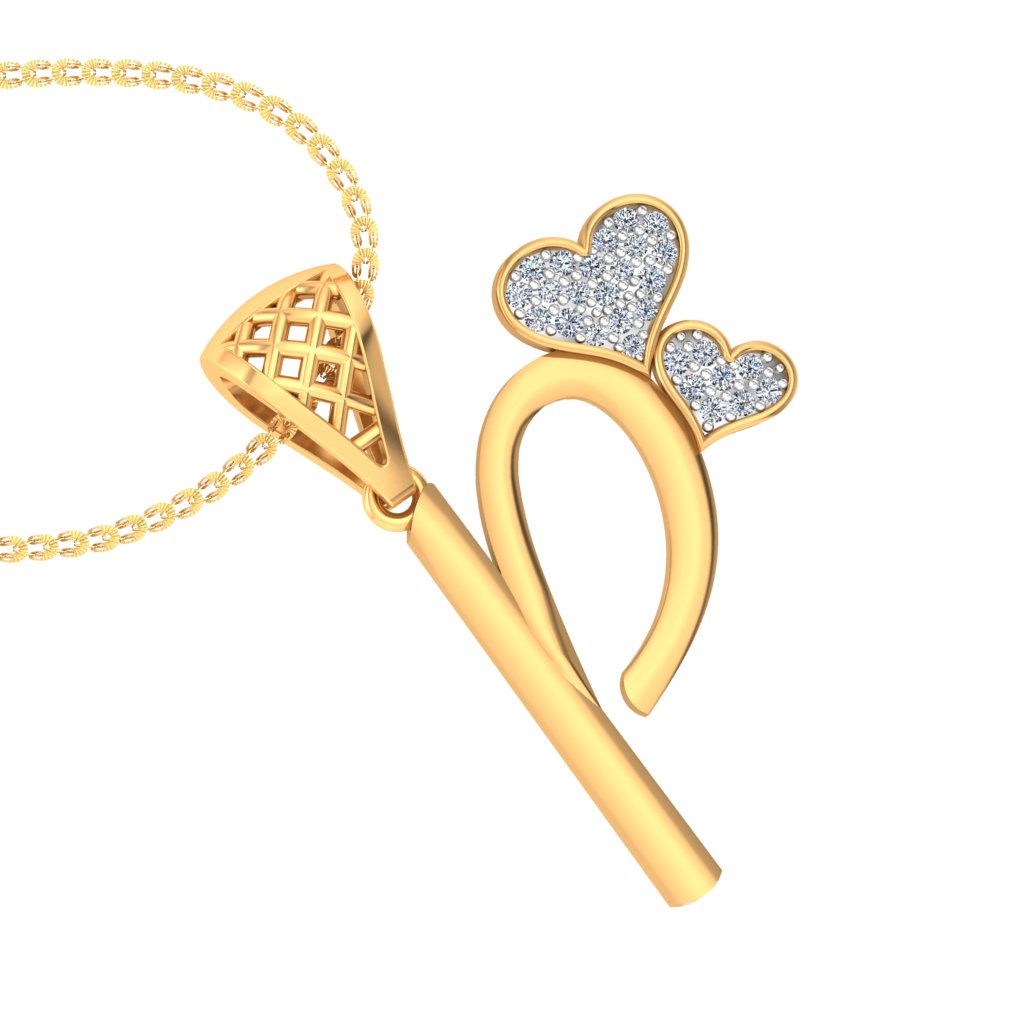 Blossoming Love "P" Initial Princess Pendant with Twin Hearts, Lab Grown Diamond Jewelry in 9K/14K/18K Gold, Modern Elegant Gift by Avarta Jewellery