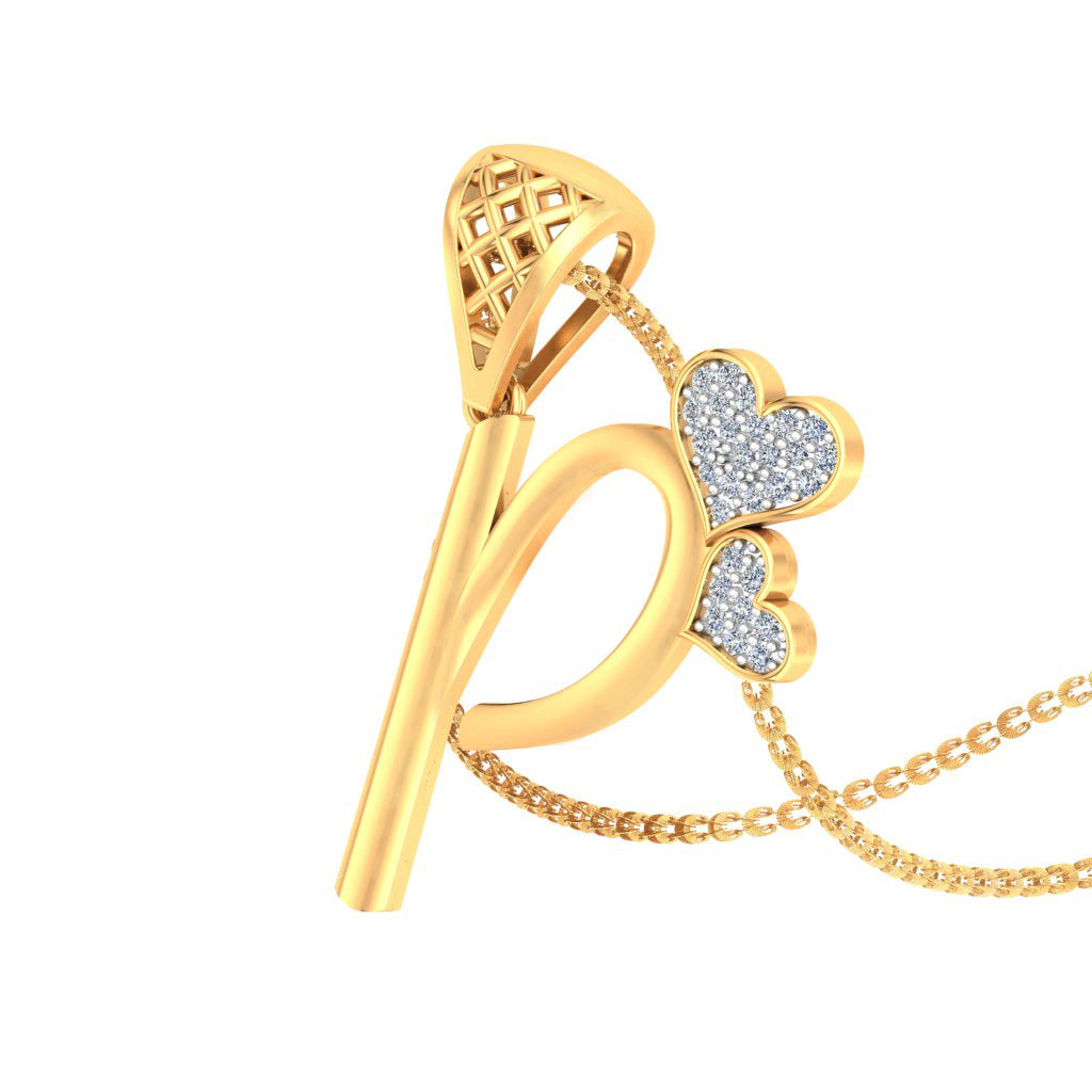 Blossoming Love "P" Initial Princess Pendant with Twin Hearts, Lab Grown Diamond Jewelry in 9K/14K/18K Gold, Modern Elegant Gift by Avarta Jewellery