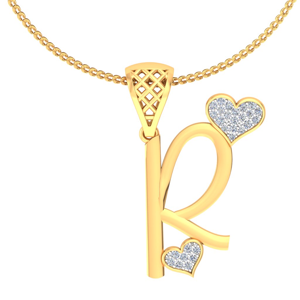 Signature "R" for Resplendent, Twin Hearts Initial Lab Grown Diamond Pendant in 9K/14K/18K Gold | Bold Alphabet Statement Piece by Avarta Jewellery