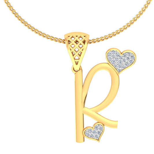 Signature "R" for Resplendent, Twin Hearts Initial Lab Grown Diamond Pendant in 9K/14K/18K Gold | Bold Alphabet Statement Piece by Avarta Jewellery