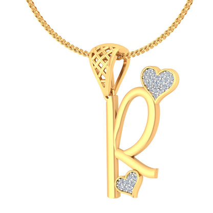 Signature "R" for Resplendent, Twin Hearts Initial Lab Grown Diamond Pendant in 9K/14K/18K Gold | Bold Alphabet Statement Piece by Avarta Jewellery