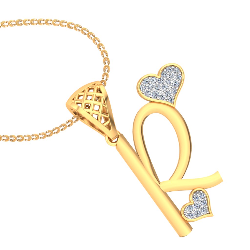 Signature "R" for Resplendent, Twin Hearts Initial Lab Grown Diamond Pendant in 9K/14K/18K Gold | Bold Alphabet Statement Piece by Avarta Jewellery