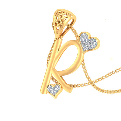 Signature "R" for Resplendent, Twin Hearts Initial Lab Grown Diamond Pendant in 9K/14K/18K Gold | Bold Alphabet Statement Piece by Avarta Jewellery