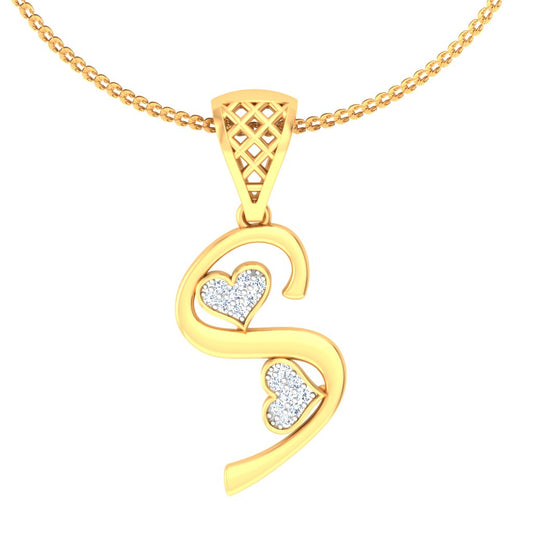 Sweetheart "S" Adorable Twin Hearts Initial Lab Grown Diamond Pendant in 9K/14K/18K Gold, Sparkly Alphabet Necklace by Avarta Jewellery