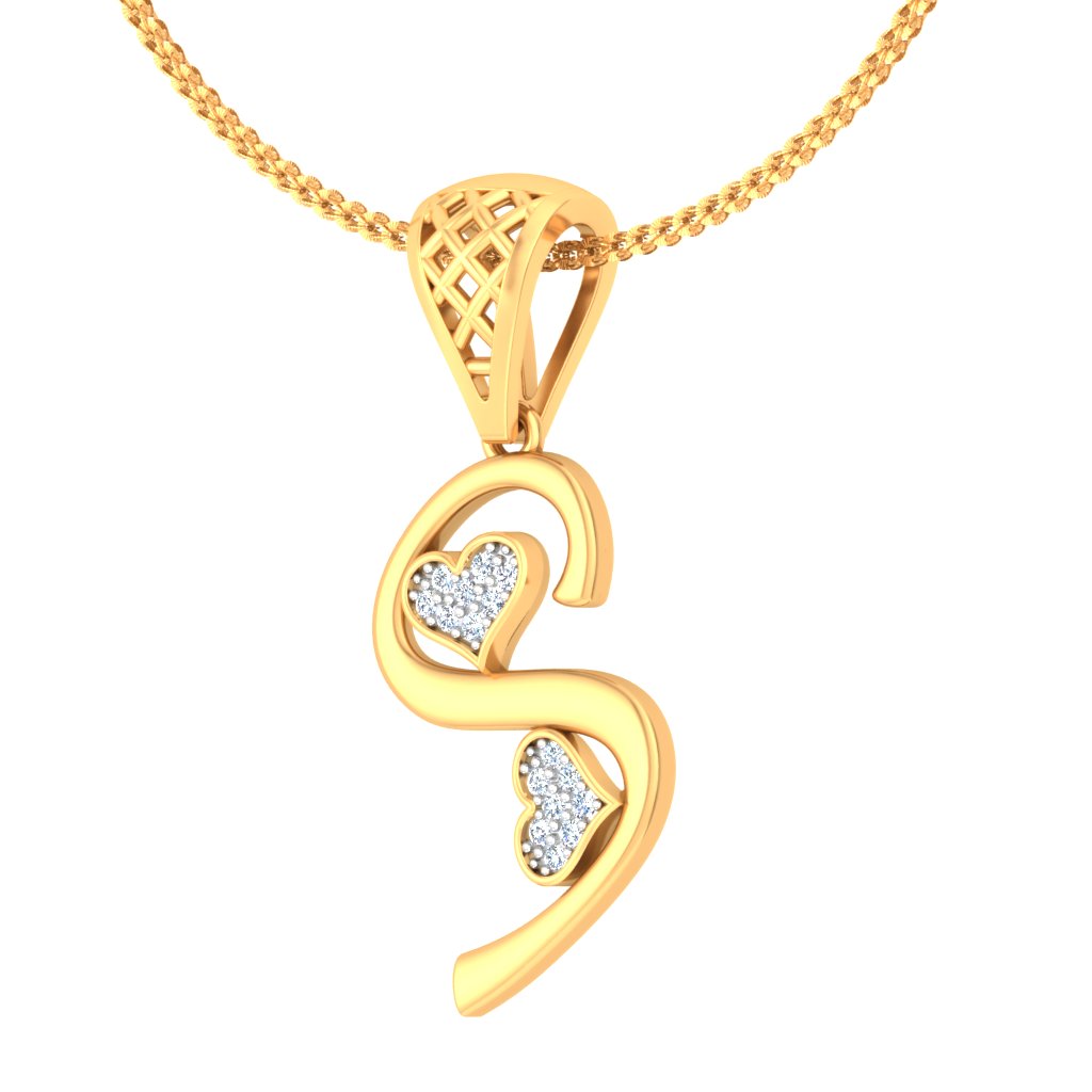 Sweetheart "S" Adorable Twin Hearts Initial Lab Grown Diamond Pendant in 9K/14K/18K Gold, Sparkly Alphabet Necklace by Avarta Jewellery