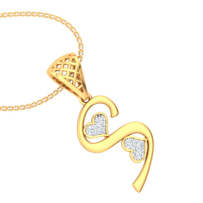 Sweetheart "S" Adorable Twin Hearts Initial Lab Grown Diamond Pendant in 9K/14K/18K Gold, Sparkly Alphabet Necklace by Avarta Jewellery