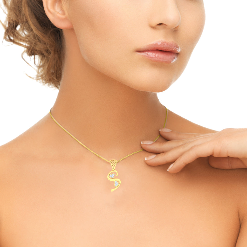 Sweetheart "S" Adorable Twin Hearts Initial Lab Grown Diamond Pendant in 9K/14K/18K Gold, Sparkly Alphabet Necklace by Avarta Jewellery