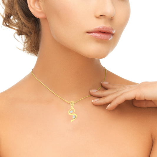Sweetheart "S" Adorable Twin Hearts Initial Lab Grown Diamond Pendant in 9K/14K/18K Gold, Sparkly Alphabet Necklace by Avarta Jewellery