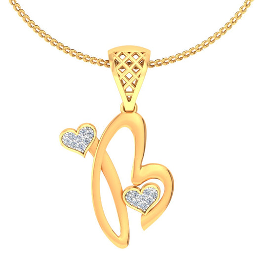 Delicate "B" Initial Pendant with Twin Hearts | Lab Grown Pave Diamond Alphabet Pendant in 9K/14K/18K Gold | Personalized Everyday Luxury Pendant Necklace