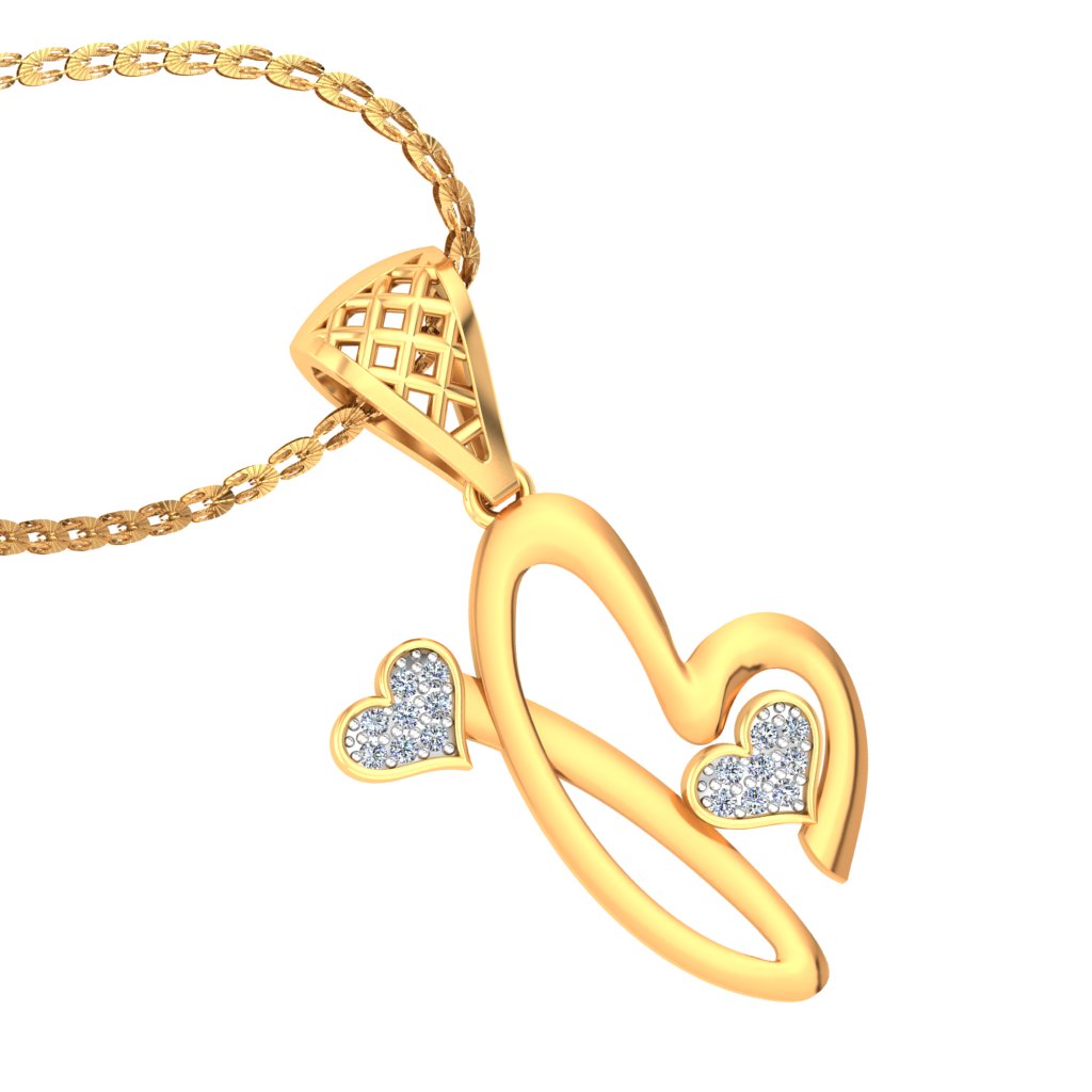 Delicate "B" Initial Pendant with Twin Hearts | Lab Grown Pave Diamond Alphabet Pendant in 9K/14K/18K Gold | Personalized Everyday Luxury Pendant Necklace