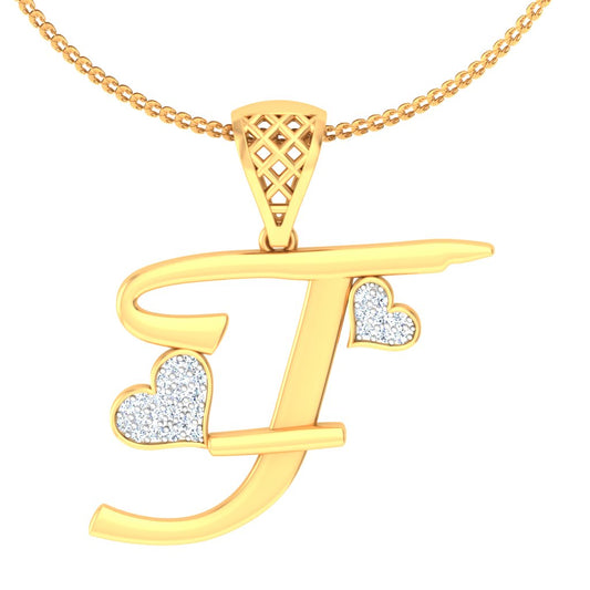 Too Adorable "T" - Super Cute Sparkling Twin Hearts Lab Grown Diamond Initial Alphabet Pendant in 9K/14K/18K Gold