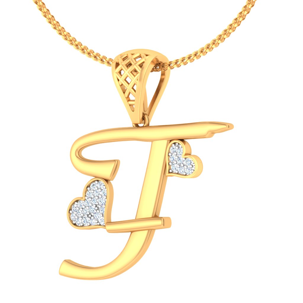 Too Adorable "T" - Super Cute Sparkling Twin Hearts Lab Grown Diamond Initial Alphabet Pendant in 9K/14K/18K Gold