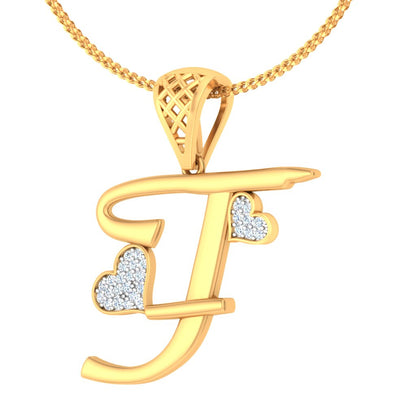 Too Adorable "T" - Super Cute Sparkling Twin Hearts Lab Grown Diamond Initial Alphabet Pendant in 9K/14K/18K Gold