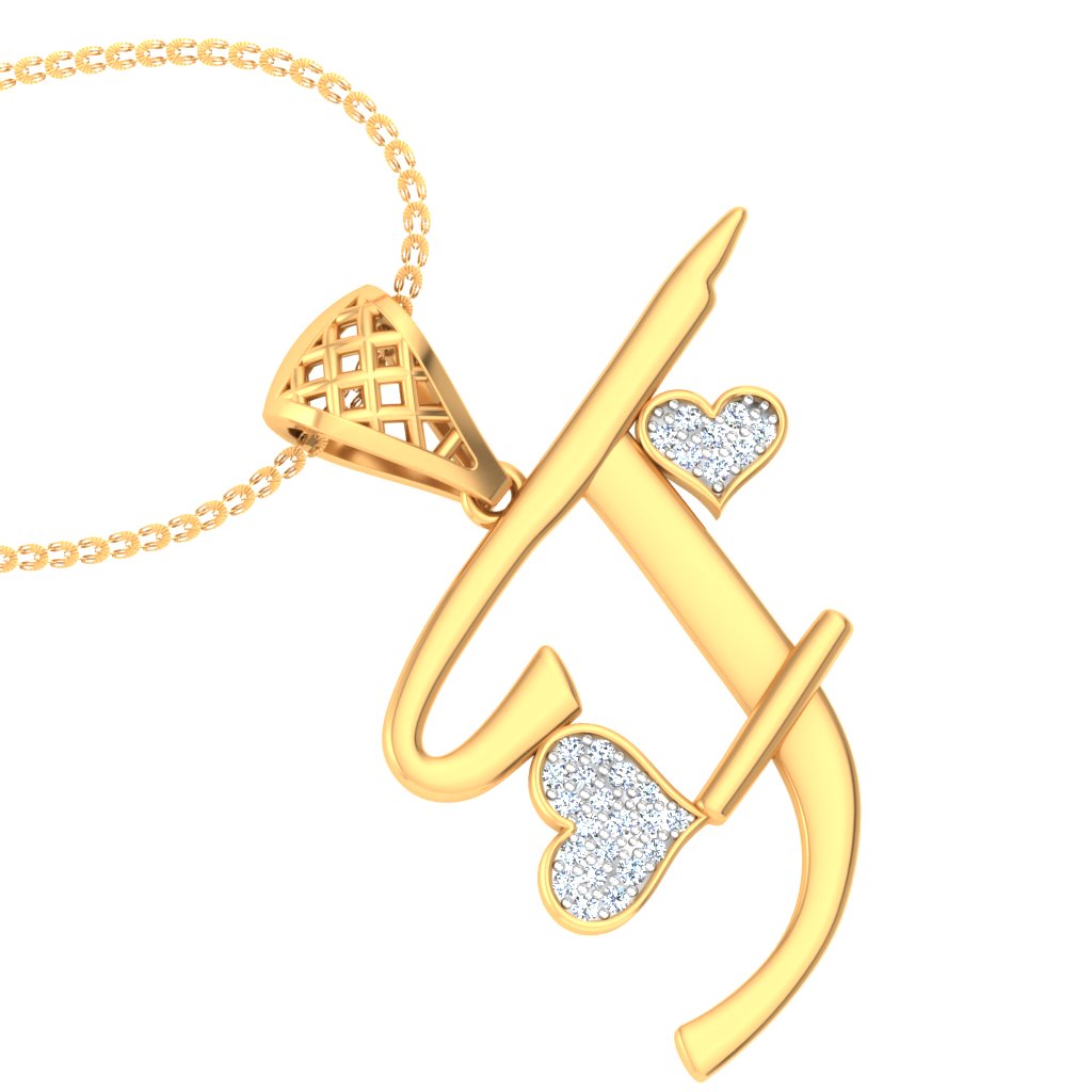 Too Adorable "T" - Super Cute Sparkling Twin Hearts Lab Grown Diamond Initial Alphabet Pendant in 9K/14K/18K Gold