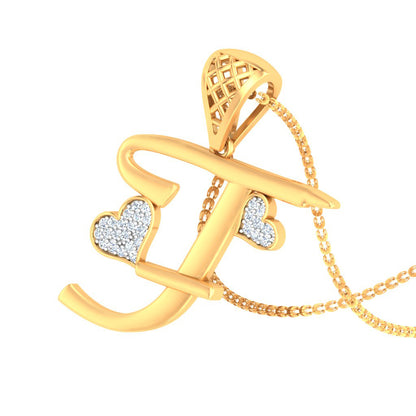 Too Adorable "T" - Super Cute Sparkling Twin Hearts Lab Grown Diamond Initial Alphabet Pendant in 9K/14K/18K Gold