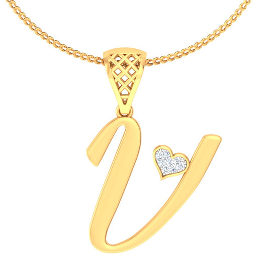 Warning: "V" Alphabet with Diamond Studded Heart May Cause Compliment Overload - Lab Grown Diamond Initial Pendant in 9K/14K/18K Gold
