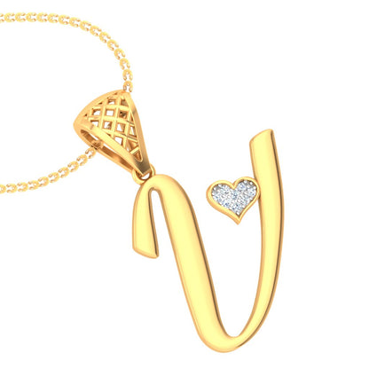 Warning: "V" Alphabet with Diamond Studded Heart May Cause Compliment Overload - Lab Grown Diamond Initial Pendant in 9K/14K/18K Gold