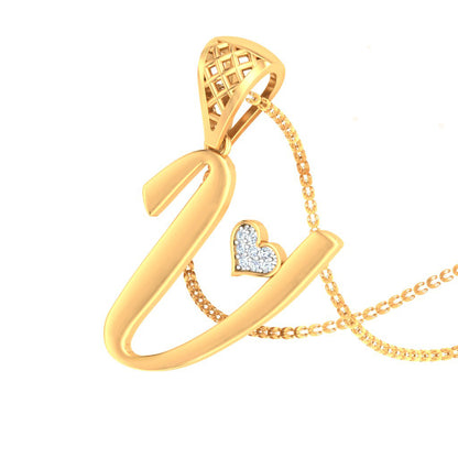 Warning: "V" Alphabet with Diamond Studded Heart May Cause Compliment Overload - Lab Grown Diamond Initial Pendant in 9K/14K/18K Gold