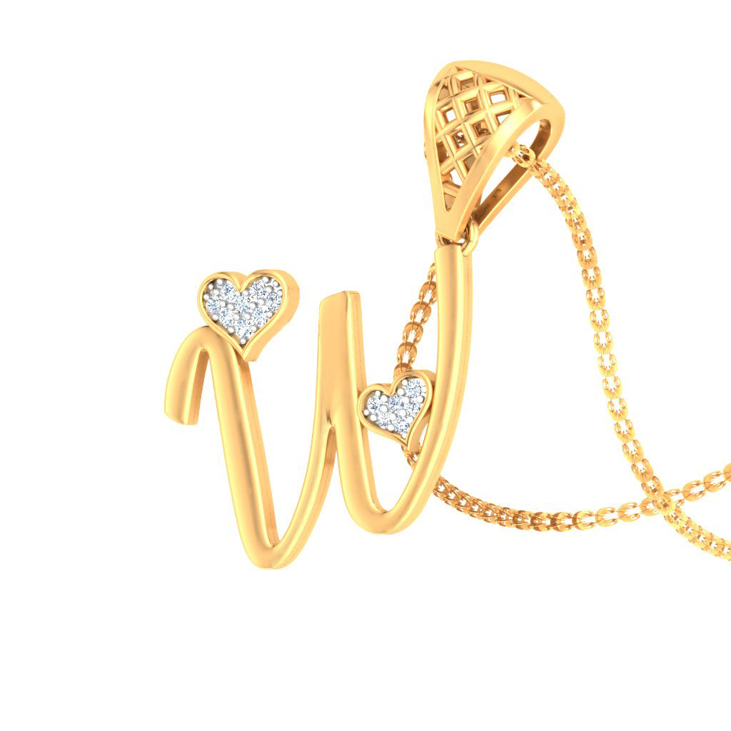 "W" ke Neeche Treasure Hai! - The Wealthy W Unisex Alphabet Lab Grown Diamond Pendant in 9K/14K/18K Gold | Personalized Treasure Initial Necklace