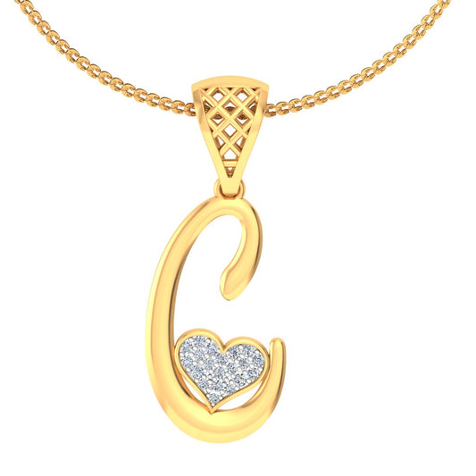 Signature "C" Initial with Double Hearts | Lab Grown Diamond Pendant in Yellow, Rose or White Gold | Luxe Modern Alphabet Jewelry in 9K|14K|18K