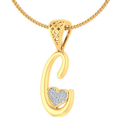 Signature "C" Initial with Double Hearts | Lab Grown Diamond Pendant in Yellow, Rose or White Gold | Luxe Modern Alphabet Jewelry in 9K|14K|18K