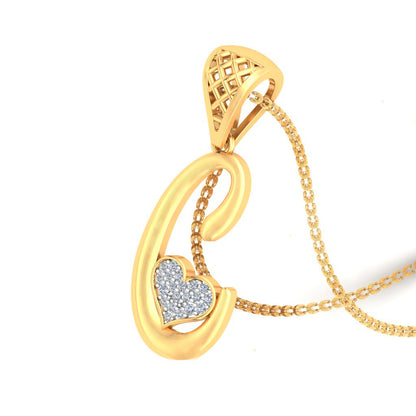 Signature "C" Initial with Double Hearts | Lab Grown Diamond Pendant in Yellow, Rose or White Gold | Luxe Modern Alphabet Jewelry in 9K|14K|18K