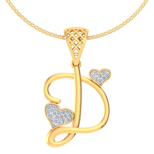 "D" for Darling Designer Twin Heart Alphabet Pendant in 9K/14K/18K Gold | Sparkling Lab Grown Diamond Sophisticated Romantic Layering Pendant