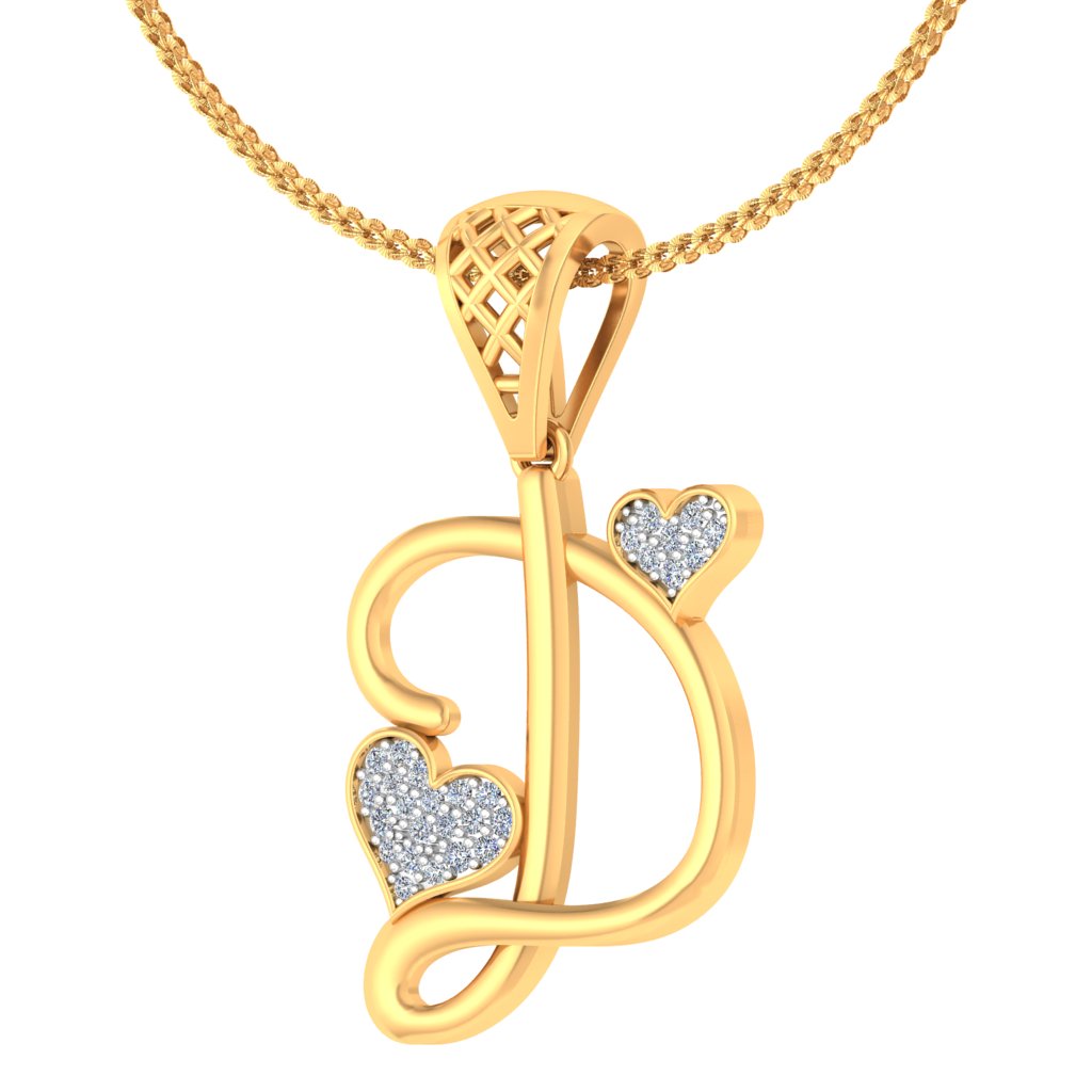 "D" for Darling Designer Twin Heart Alphabet Pendant in 9K/14K/18K Gold | Sparkling Lab Grown Diamond Sophisticated Romantic Layering Pendant