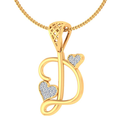 "D" for Darling Designer Twin Heart Alphabet Pendant in 9K/14K/18K Gold | Sparkling Lab Grown Diamond Sophisticated Romantic Layering Pendant