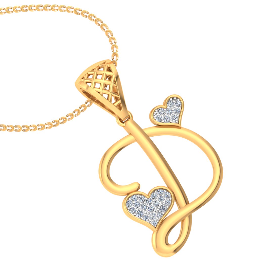 "D" for Darling Designer Twin Heart Alphabet Pendant in 9K/14K/18K Gold | Sparkling Lab Grown Diamond Sophisticated Romantic Layering Pendant