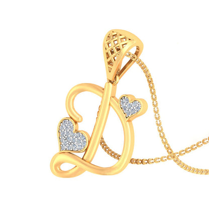 "D" for Darling Designer Twin Heart Alphabet Pendant in 9K/14K/18K Gold | Sparkling Lab Grown Diamond Sophisticated Romantic Layering Pendant