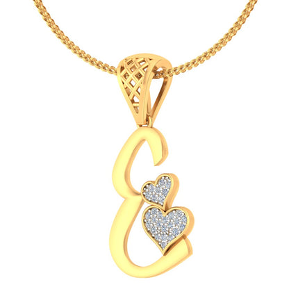 Minimalist "E" Initial Necklace with Twin Hearts | Lab Grown Diamond Alphabet Pendant in Yellow, Rose or White Gold | Luxe Modern Initial Jewelry