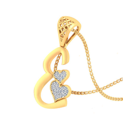 Minimalist "E" Initial Necklace with Twin Hearts | Lab Grown Diamond Alphabet Pendant in Yellow, Rose or White Gold | Luxe Modern Initial Jewelry
