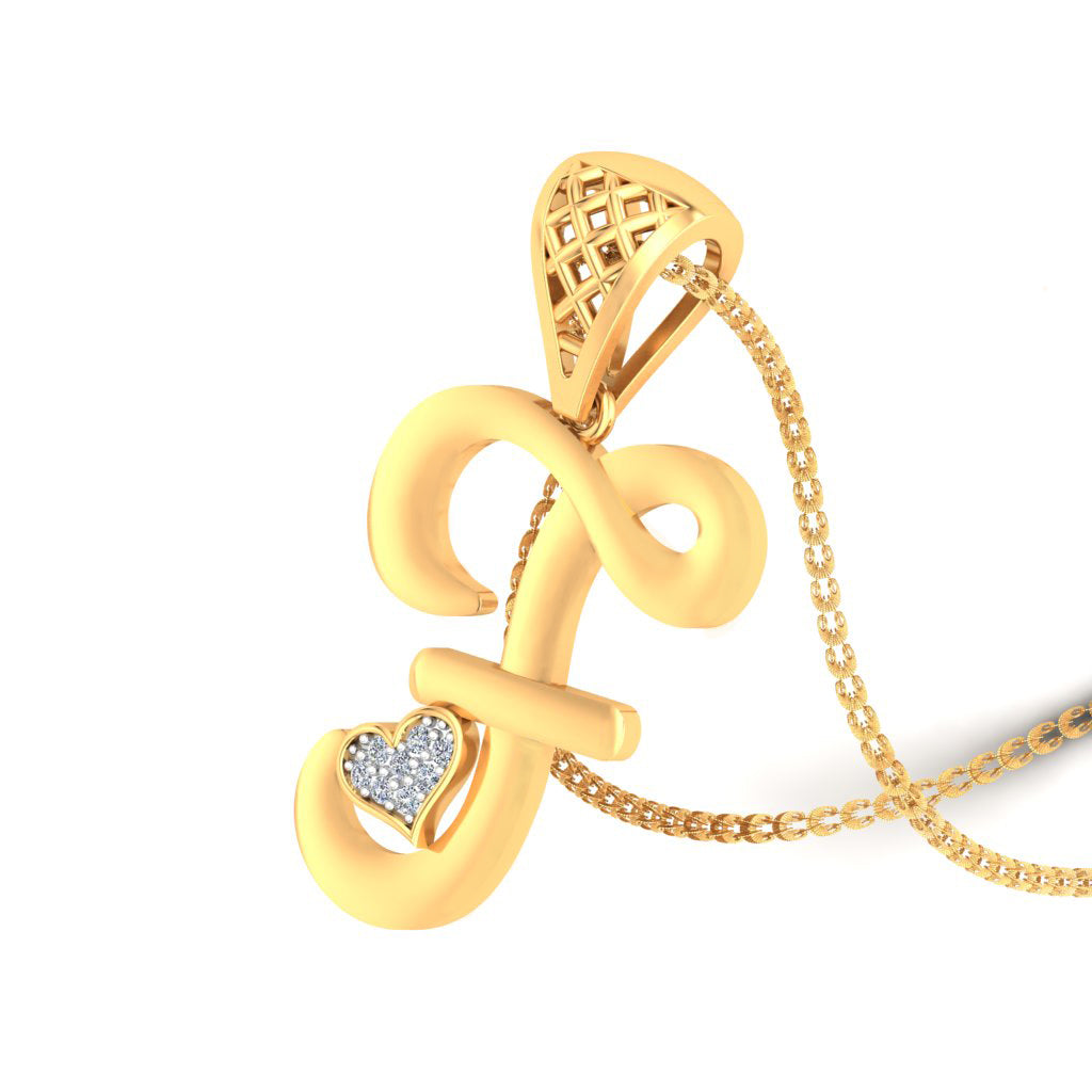 The "F" That Holds Two Hearts | Sparkling Lab Grown Diamond Alphabet Pendant | 9K|14K|18K Gold Personalized Initial Romatic Love Charm